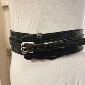 CHACON DARK GREEN LIZARD EMBOSSED LEATHER CORSET BELT…30”+ … LOW SHIP!